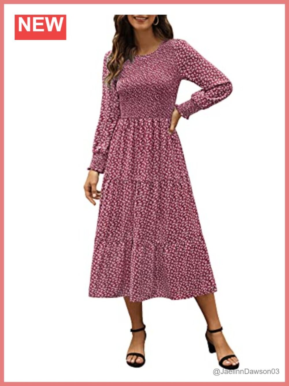 Smocked Boho Floral Midi Dress with Pockets